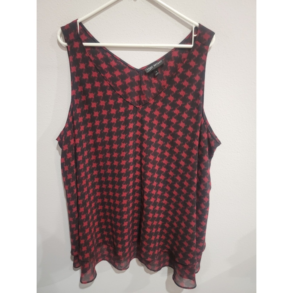 Lane Bryant Womens Plus Sz 24 Sleeveless Layered Ruffle Houndstooth Chiffon Top